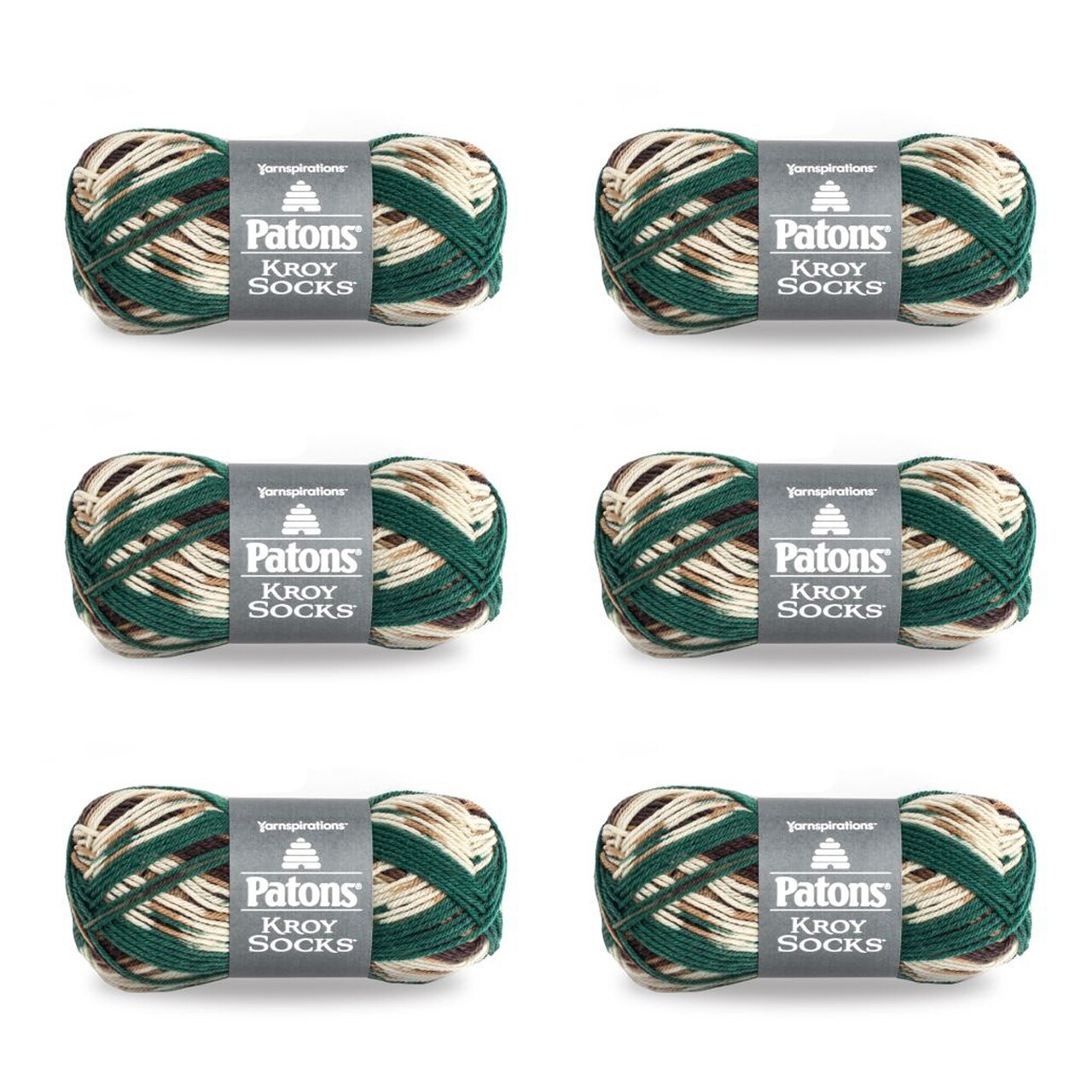 Patons Kroy Socks Woodsie Yarn - 6 Pack of 1.75oz/50g - Blended Fiber - 1 Super Fine - 166 Yards - Knitting/Crochet